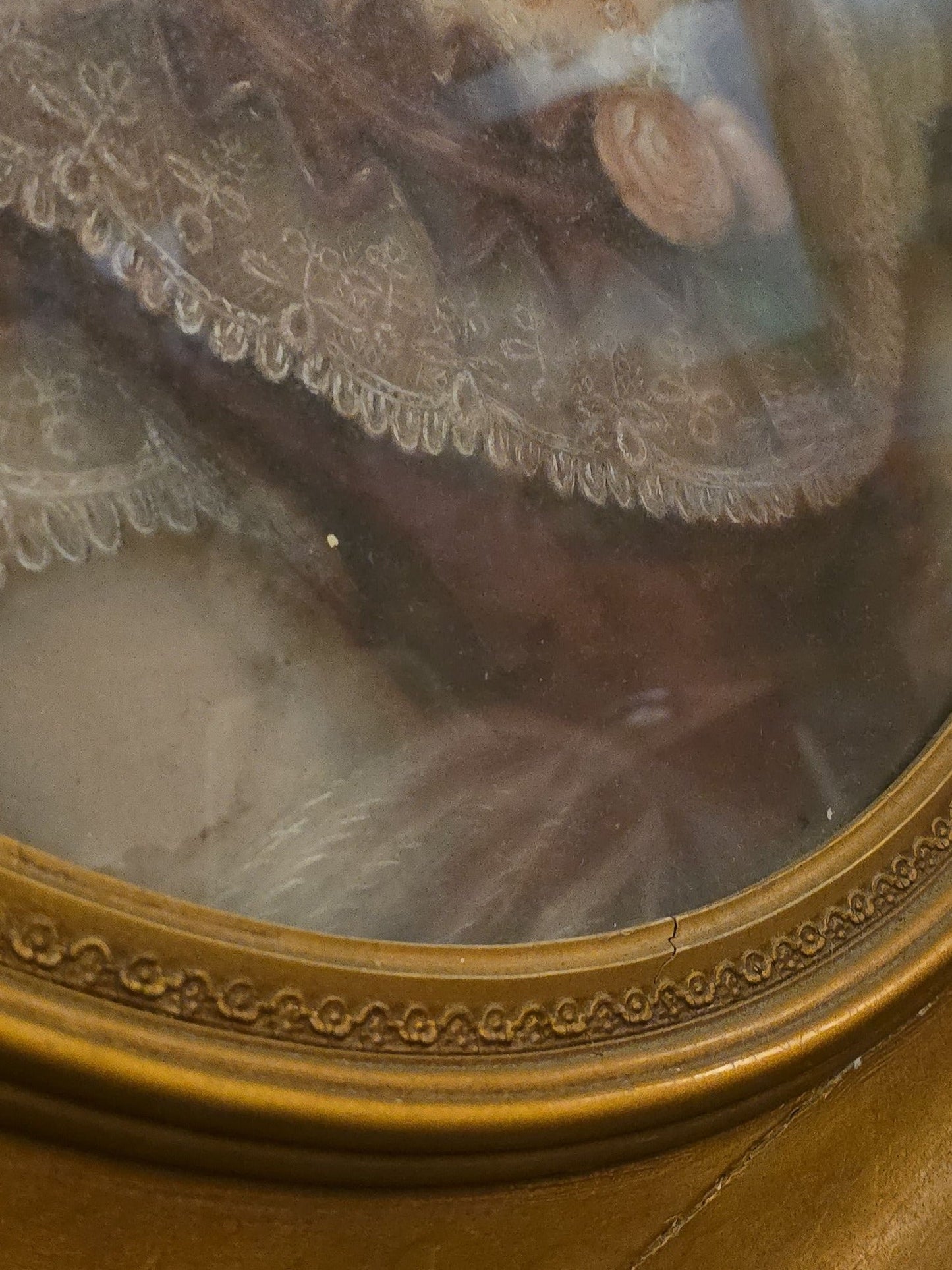 Antique Framed Pastel Portrait of a Woman in Gilt Frame with Oval Mat
