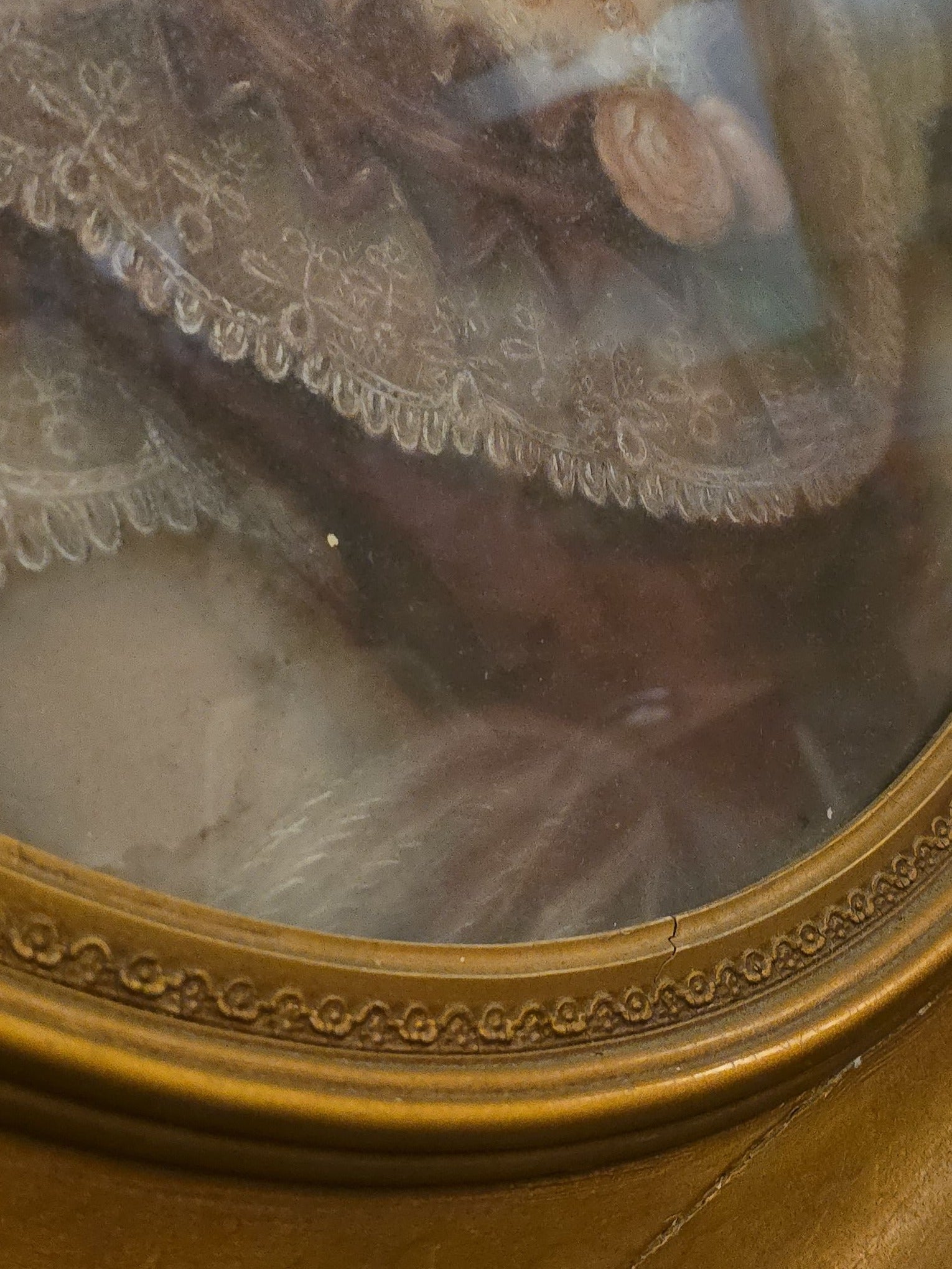 Antique Framed Pastel Portrait of a Woman in Gilt Frame with Oval Mat