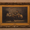 Lot 002 - Antique Oil Painting on Canvas, "The Card Trick" After John George Brown, in Ornate Gilt Frame with Title Plaque, 37-1/2" W x 27-1/2" H