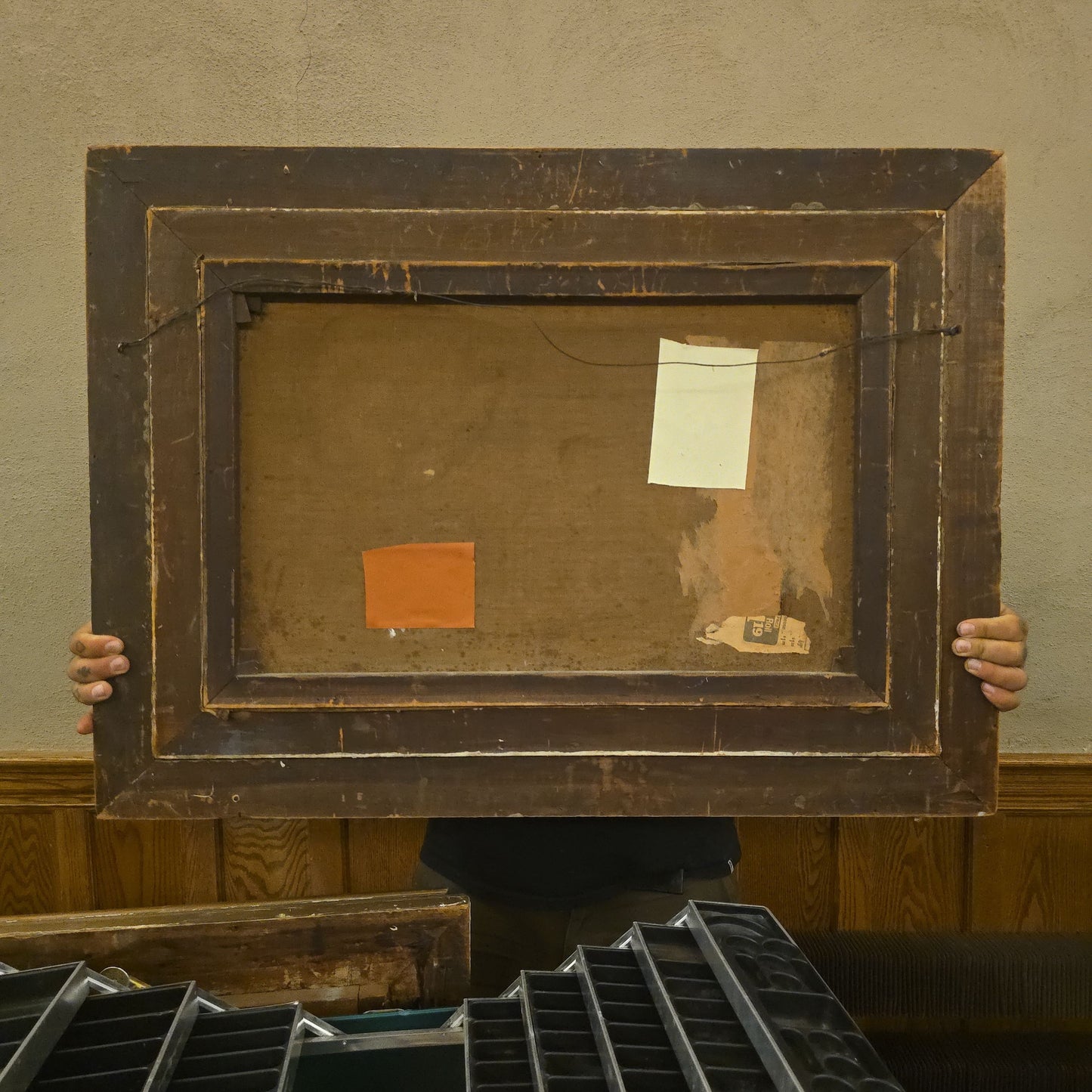 Antique Oil Painting on Canvas, "The Card Trick" After John George Brown, in Ornate Gilt Frame with Title Plaque