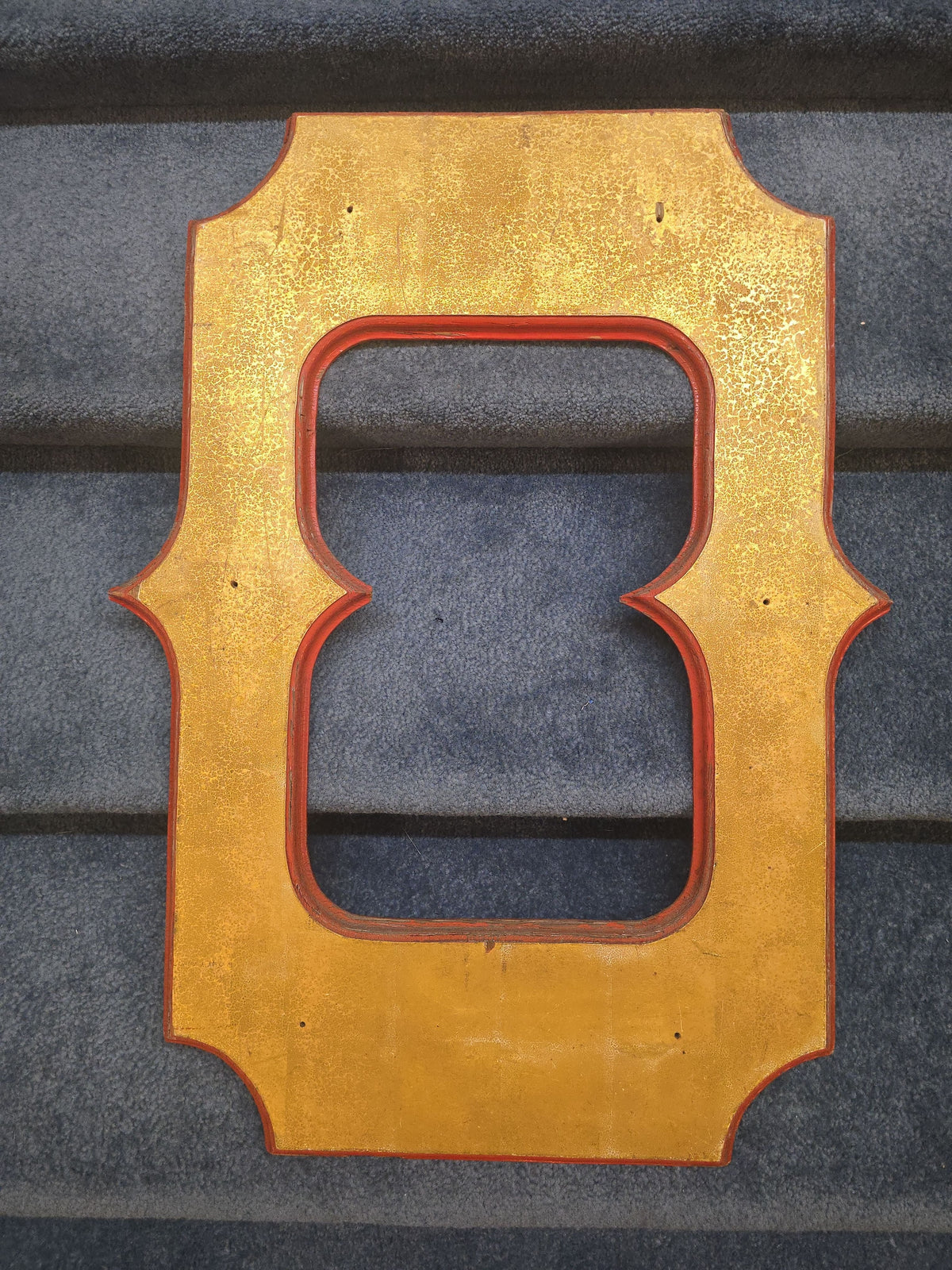 Vintage Gold-Painted Wooden Sign Letter "O" with Red Trim