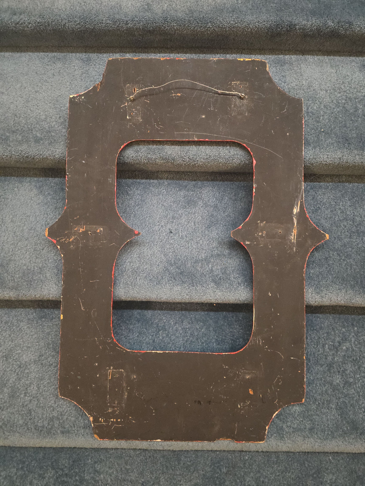 Vintage Gold-Painted Wooden Sign Letter "O" with Red Trim