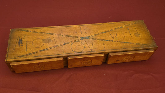 Vintage Handmade Wooden Three-Drawer Dresser Box with Pyrography "To Mom With Love" Inscription