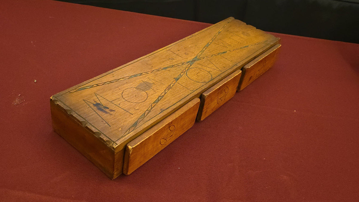 Vintage Handmade Wooden Three-Drawer Dresser Box with Pyrography "To Mom With Love" Inscription