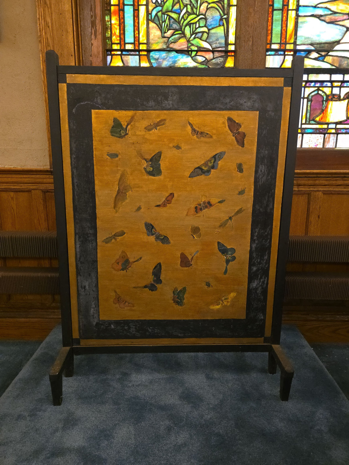 Vintage Painted Fireplace Screen with Butterflies and Moths