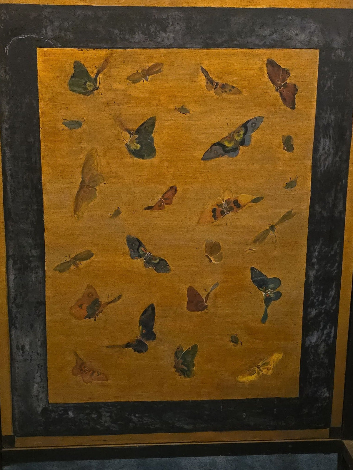 Vintage Painted Fireplace Screen with Butterflies and Moths