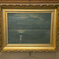 Lot 008 - Antique Oil Painting on Canvas, Moonlit Seascape with Boat in Gilt Frame, 27-1/2" W x 21-3/4" H