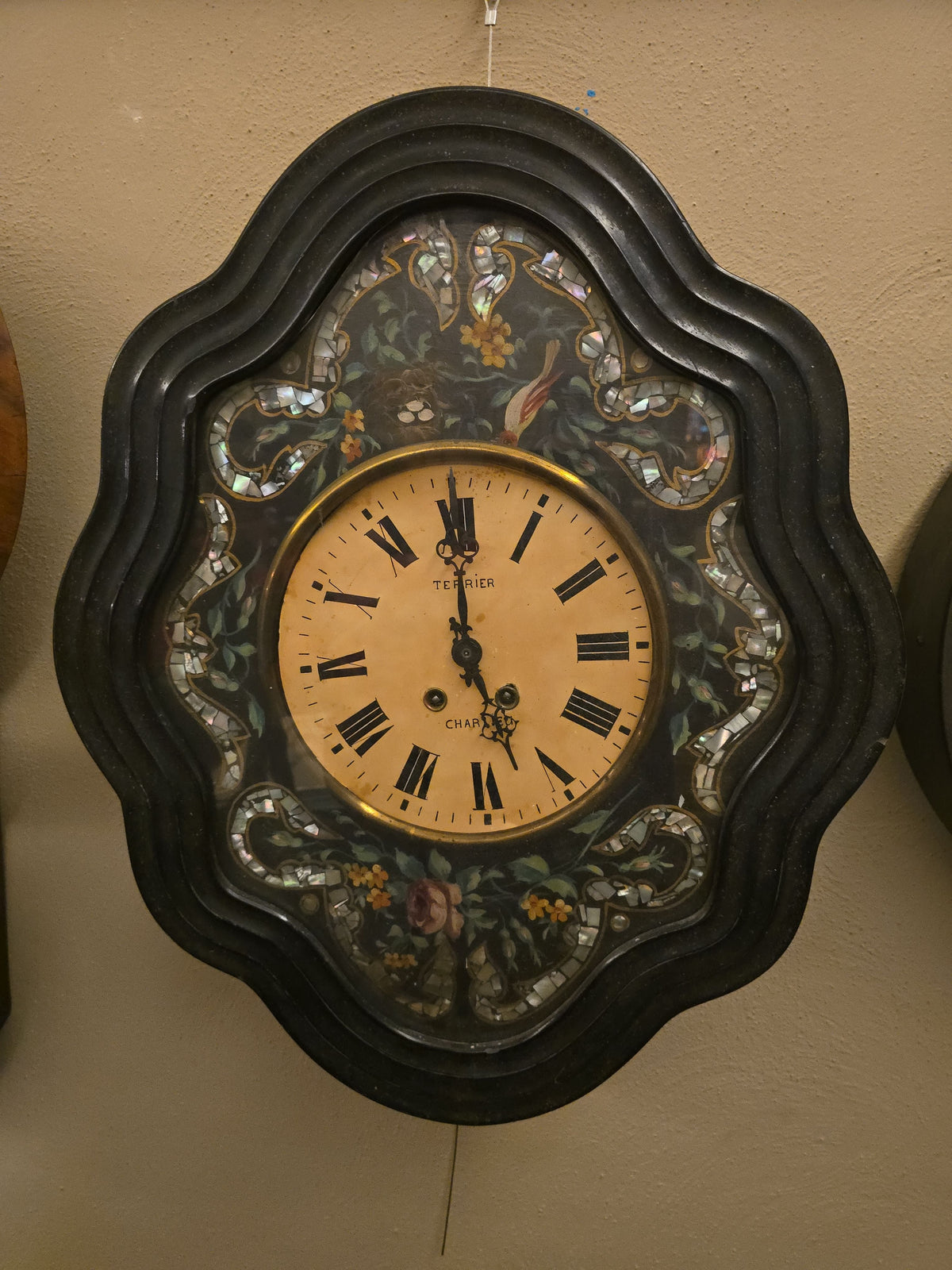 Antique French Napoleon III Mother-of-Pearl Inlaid Wall Clock, Terrier, Chartres