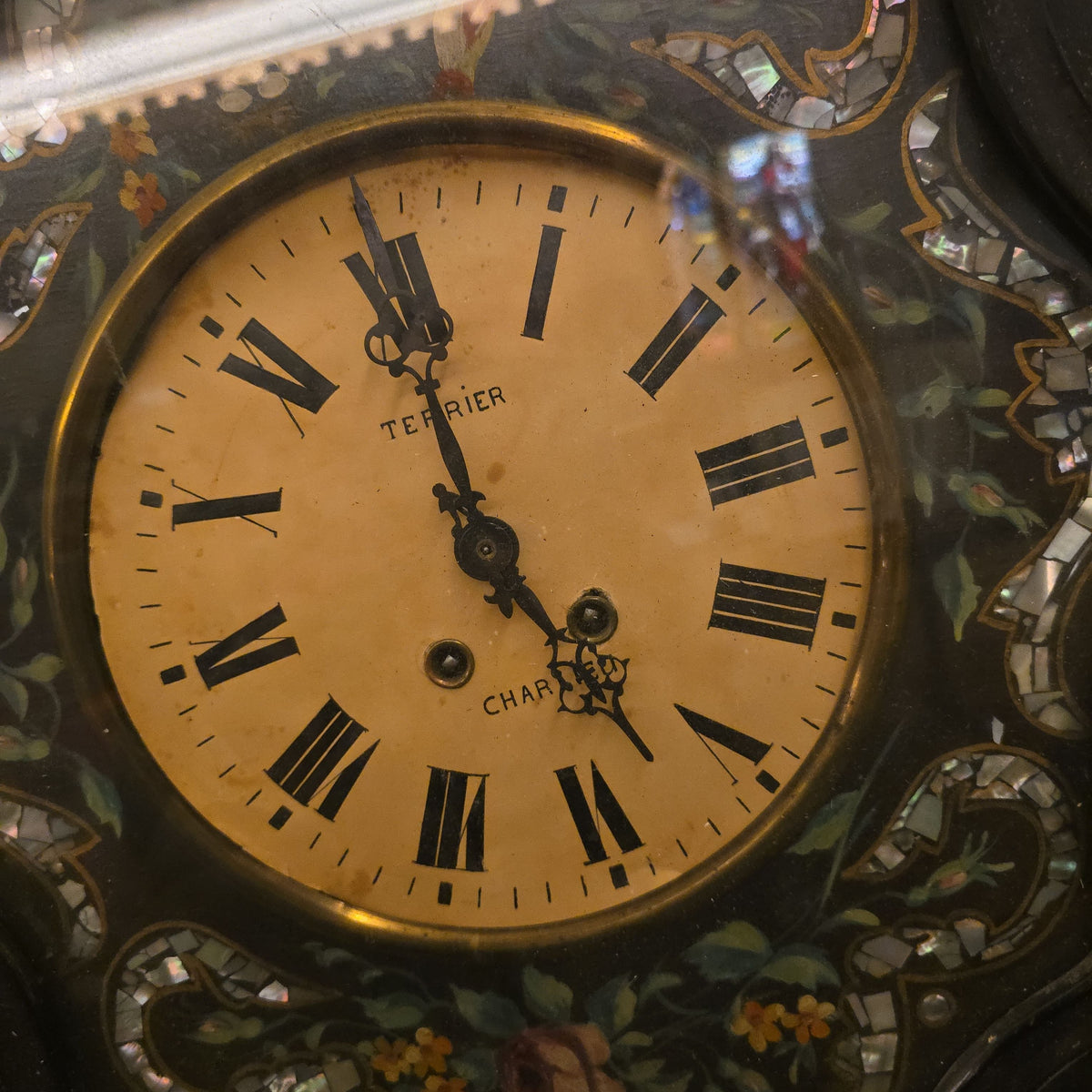 Antique French Napoleon III Mother-of-Pearl Inlaid Wall Clock, Terrier, Chartres