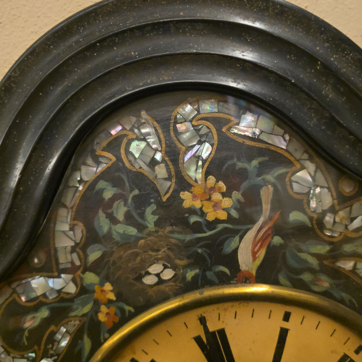 Antique French Napoleon III Mother-of-Pearl Inlaid Wall Clock, Terrier, Chartres