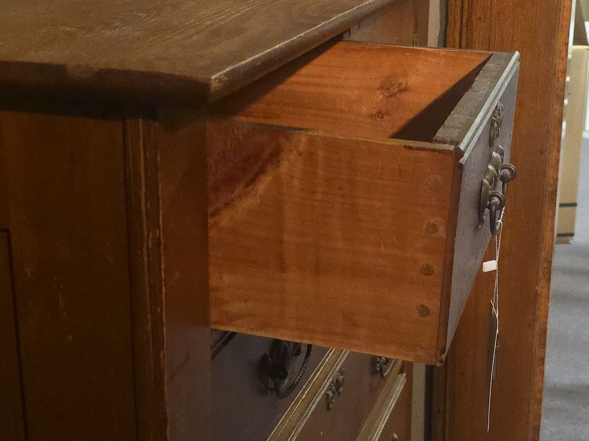 Antique Oak Gentleman's Chest with Hat Cabinet and Key