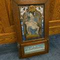 Lot 088 - Antique Catholic Sick Call Last Rites Shadow Box with Pieta Figure, Last Supper Print, Crucifix, and Prayer Booklet, Note Missing Latch on Drop-Down Door, 13-1/2" L x 23-1/4" H