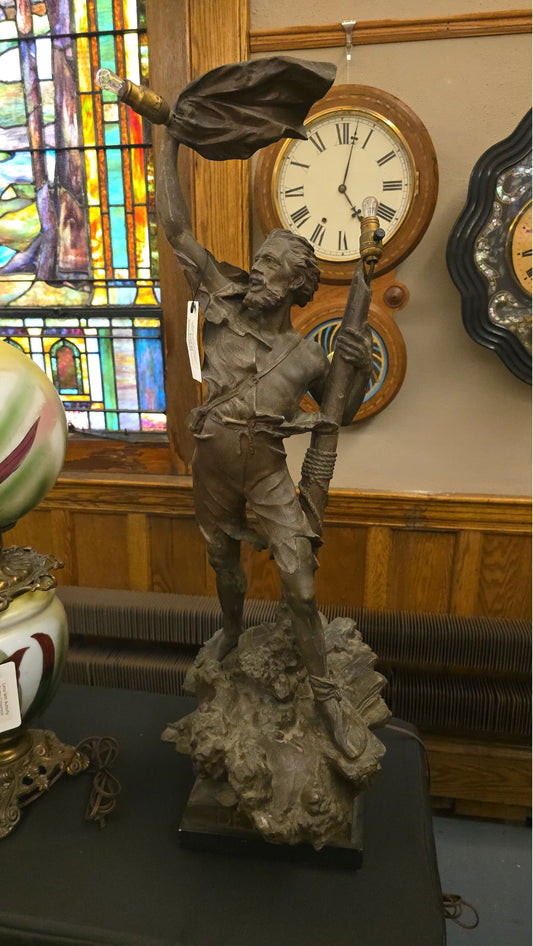 Antique "Detresse" ("Distress") Spelter Figural Sailor Lamp after Max Arthur Waagen