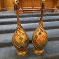 Lot 126 - Pair of Vintage Mid-Century Modern Chalkware Table Lamps with Spiral Metal Overlay, 8-1/2" L x 40" H each