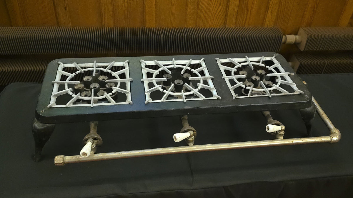 Antique Cast Iron Three-Burner Gas Stove