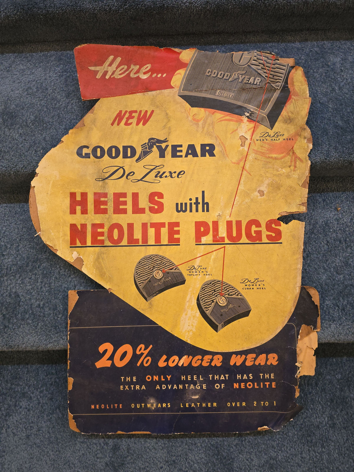 Vintage Goodyear De Luxe Heels with Neolite Plugs Die-Cut Cardboard Advertising Countertop Display