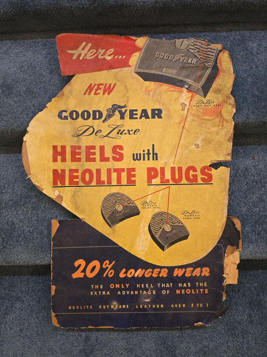 Vintage Goodyear De Luxe Heels with Neolite Plugs Die-Cut Cardboard Advertising Countertop Display