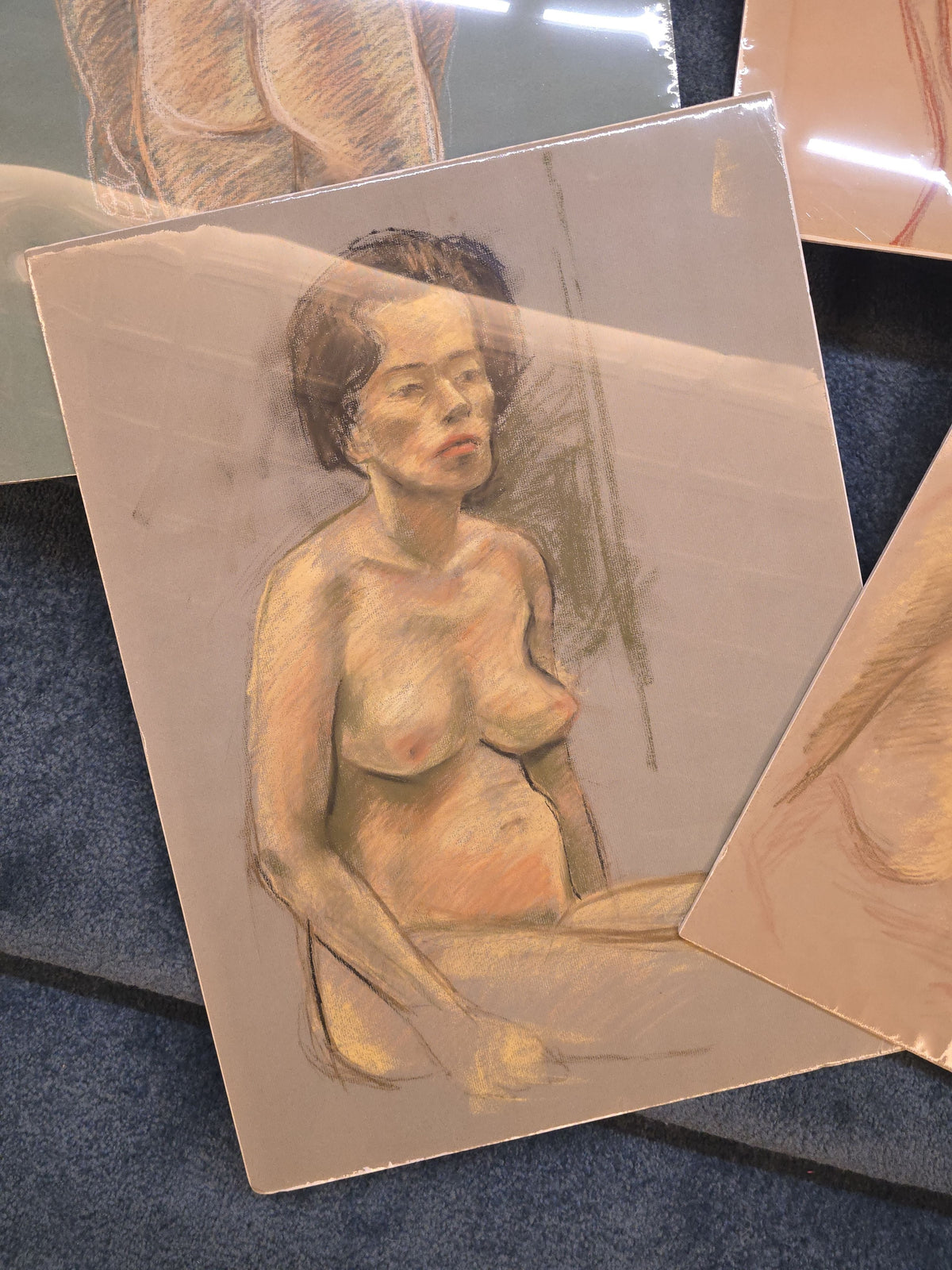 Grouping of Five Vintage Nude Figure Study Drawings on Paper by Houston E. Bird, 1963