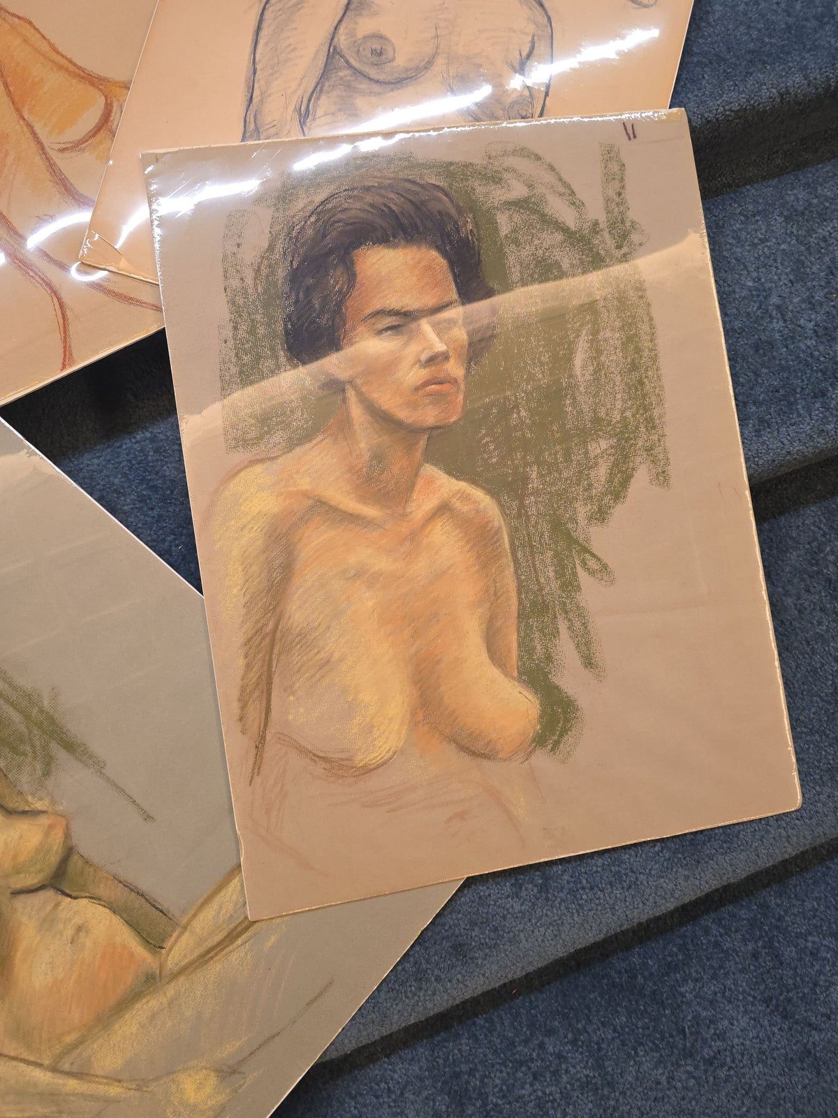 Grouping of Five Vintage Nude Figure Study Drawings on Paper by Houston E. Bird, 1963