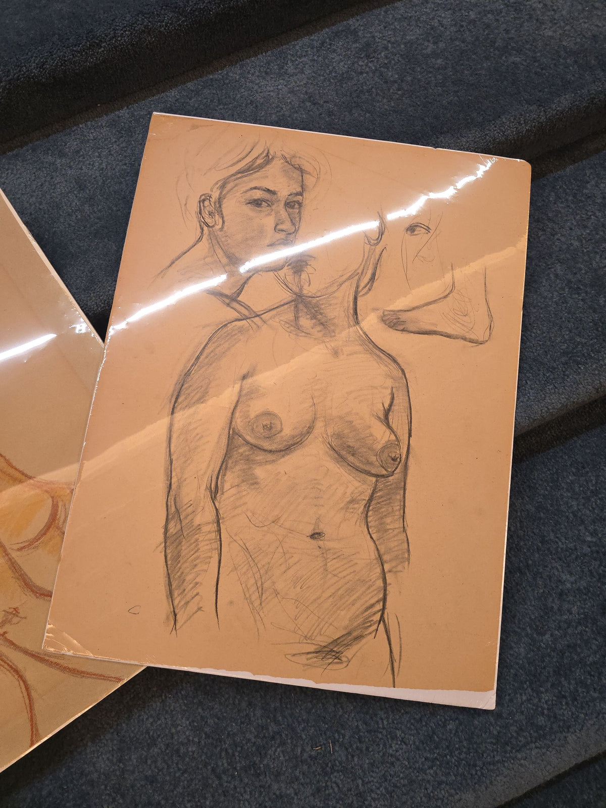 Grouping of Five Vintage Nude Figure Study Drawings on Paper by Houston E. Bird, 1963