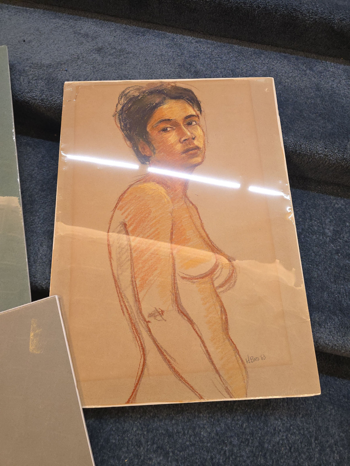 Grouping of Five Vintage Nude Figure Study Drawings on Paper by Houston E. Bird, 1963