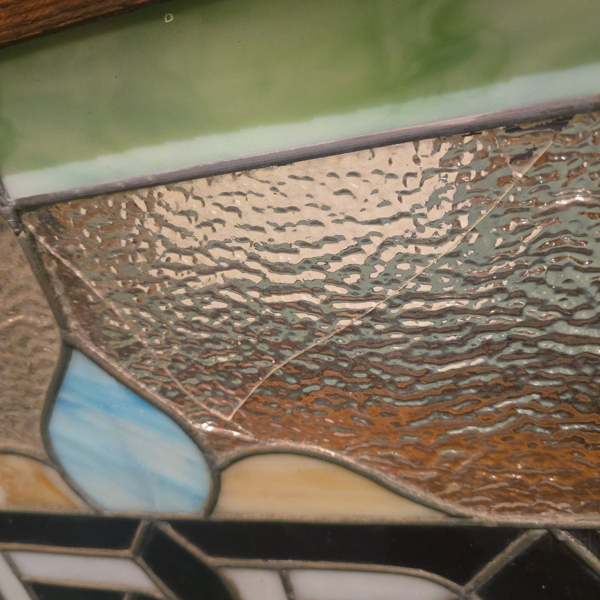 Antique Leaded Stained Glass "BEDS" Trade Sign, Reportedly from a Boston, Massachusetts Boarding House, Note Damage