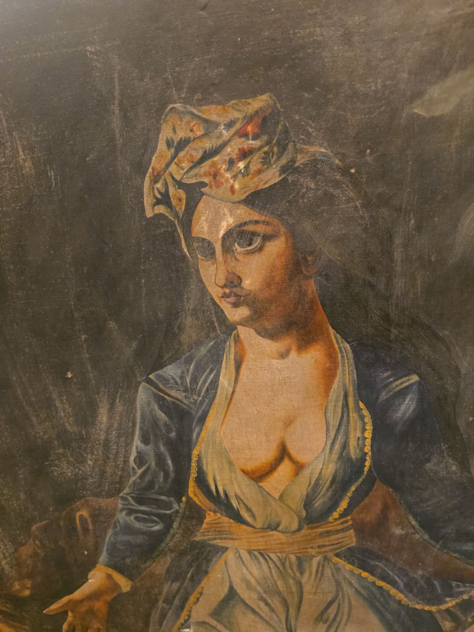 Antique Oversized Oil Painting on Canvas After Eugene Delacroix "Greece on the Ruins of Missolonghi"