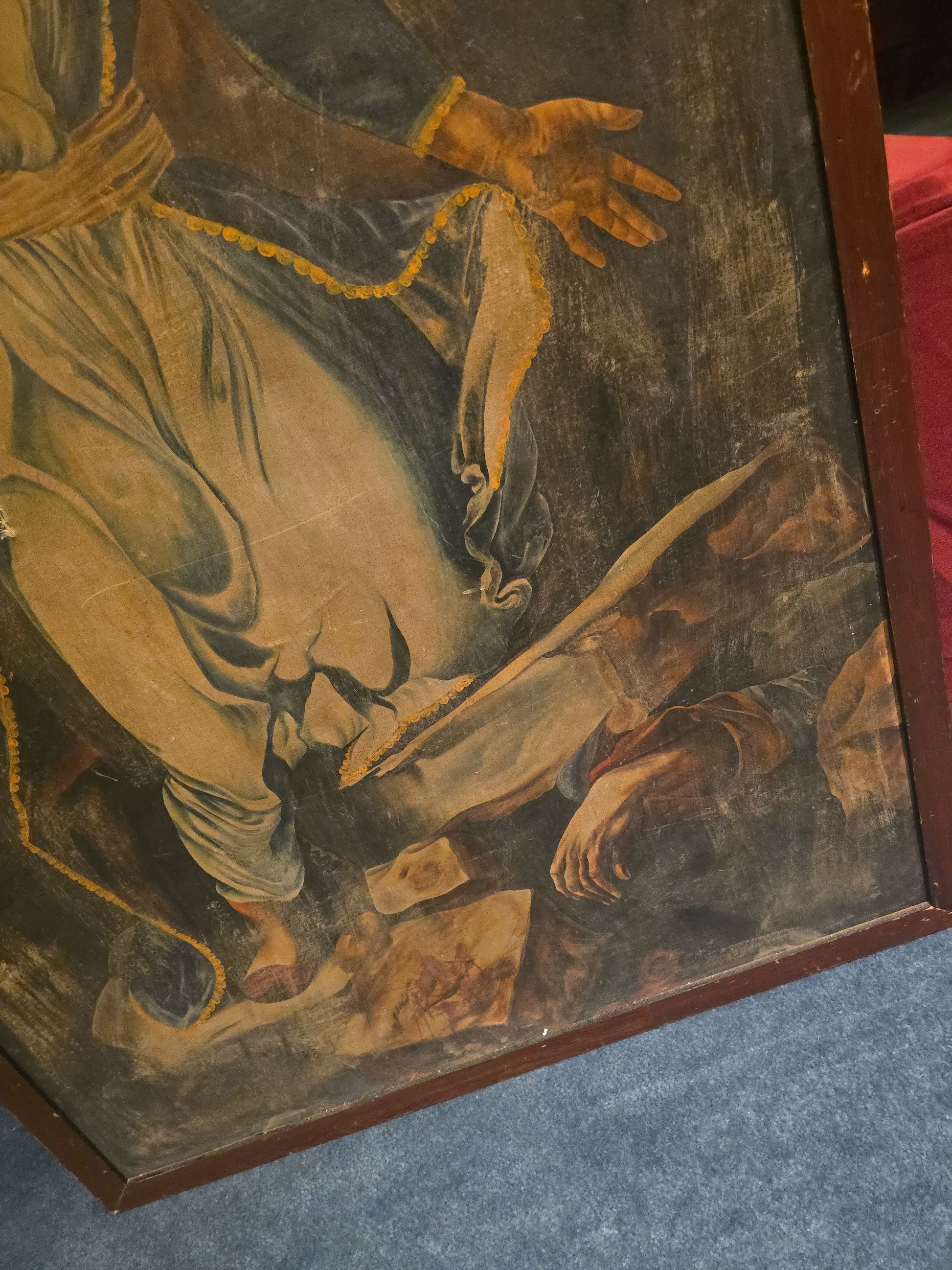 Antique Oversized Oil Painting on Canvas After Eugene Delacroix "Greece on the Ruins of Missolonghi"