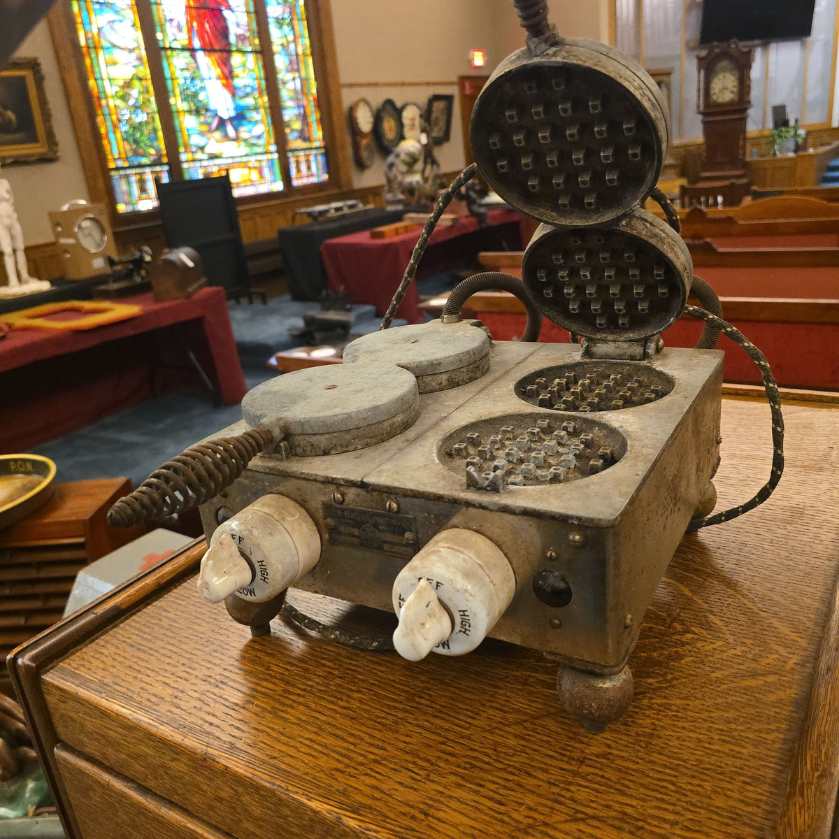 Antique Four-Station Electric Waffle Iron, Manufactured by Acme Electric Heating Co., Boston, Massachusetts