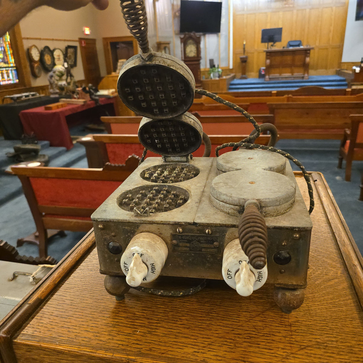 Antique Four-Station Electric Waffle Iron, Manufactured by Acme Electric Heating Co., Boston, Massachusetts