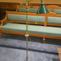 Lot 125 - Antique Cast Iron Bridge Arm Floor Lamp with Figural Devil Face Finial and Green Cone Shade, 59" H