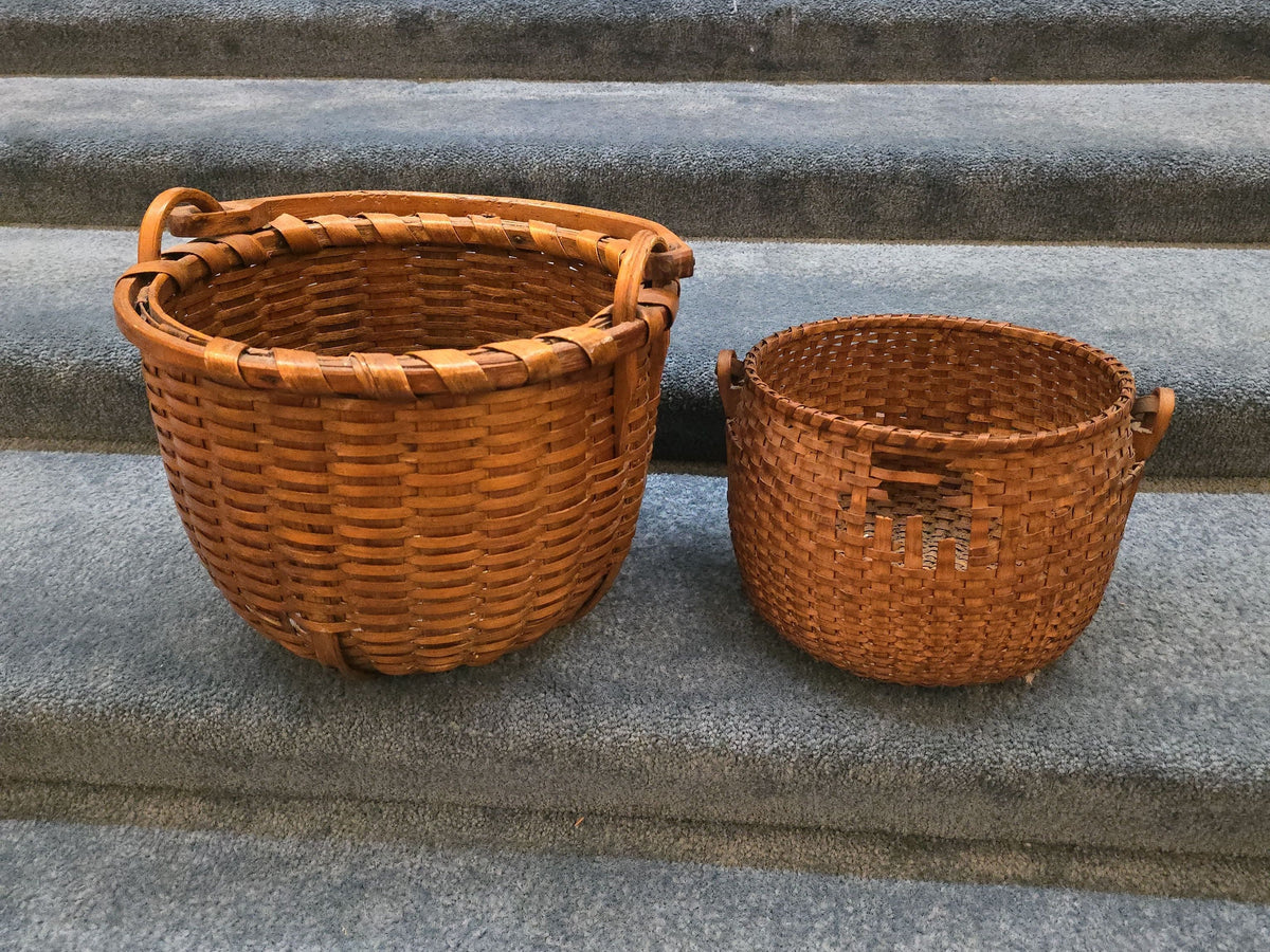 Pair of Antique Woven Splint Swing-Handle Baskets