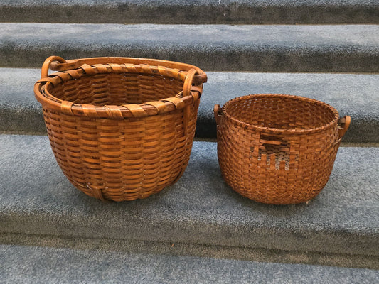 Pair of Antique Woven Splint Swing-Handle Baskets
