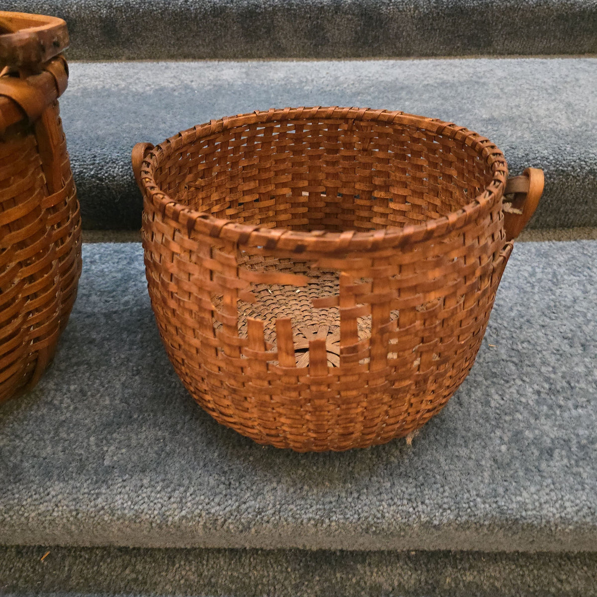 Pair of Antique Woven Splint Swing-Handle Baskets
