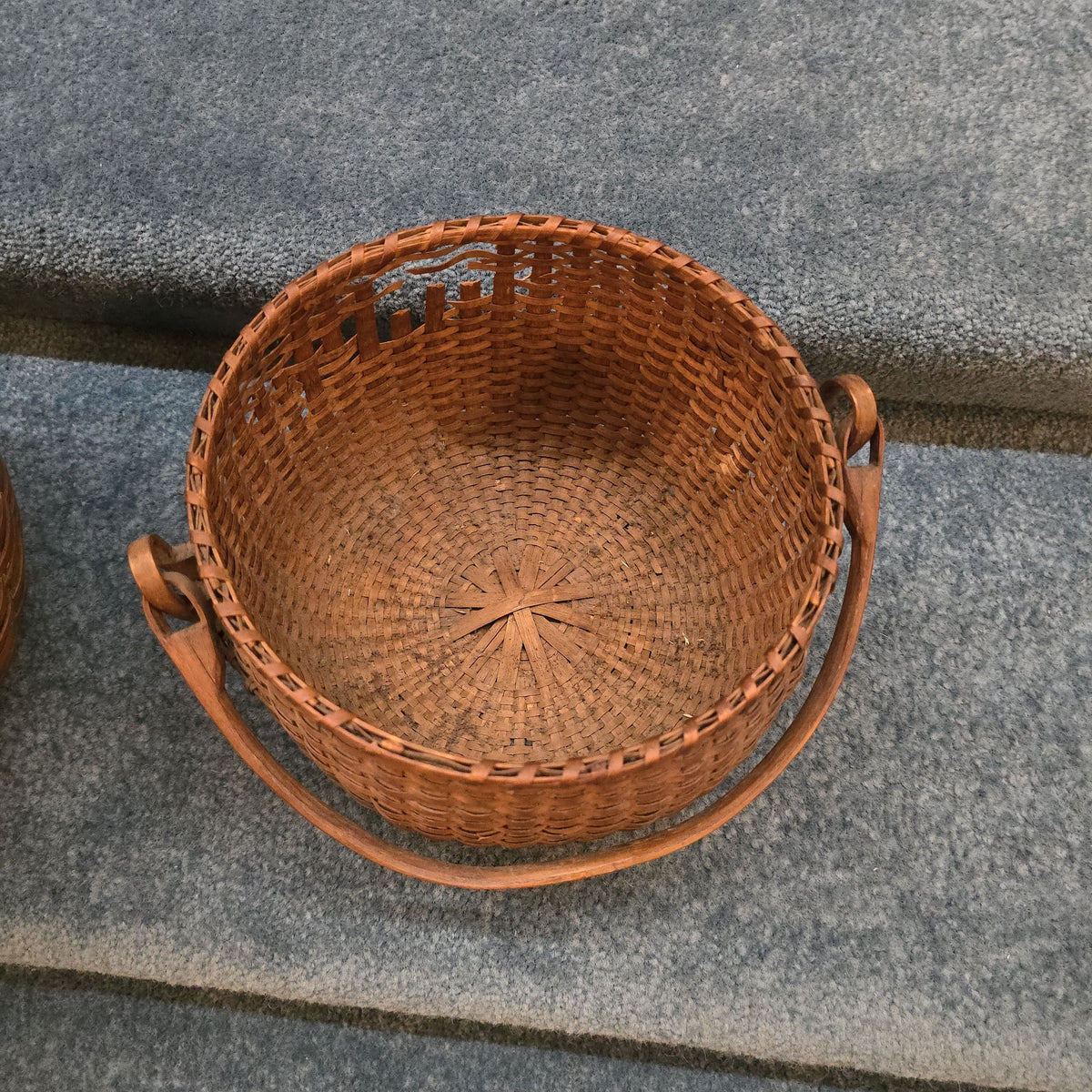 Pair of Antique Woven Splint Swing-Handle Baskets