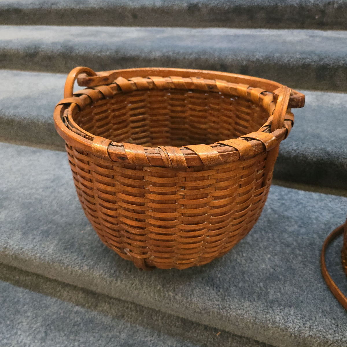Pair of Antique Woven Splint Swing-Handle Baskets