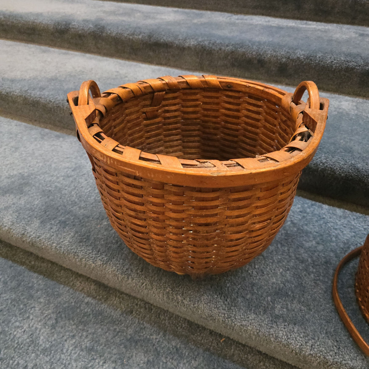 Pair of Antique Woven Splint Swing-Handle Baskets