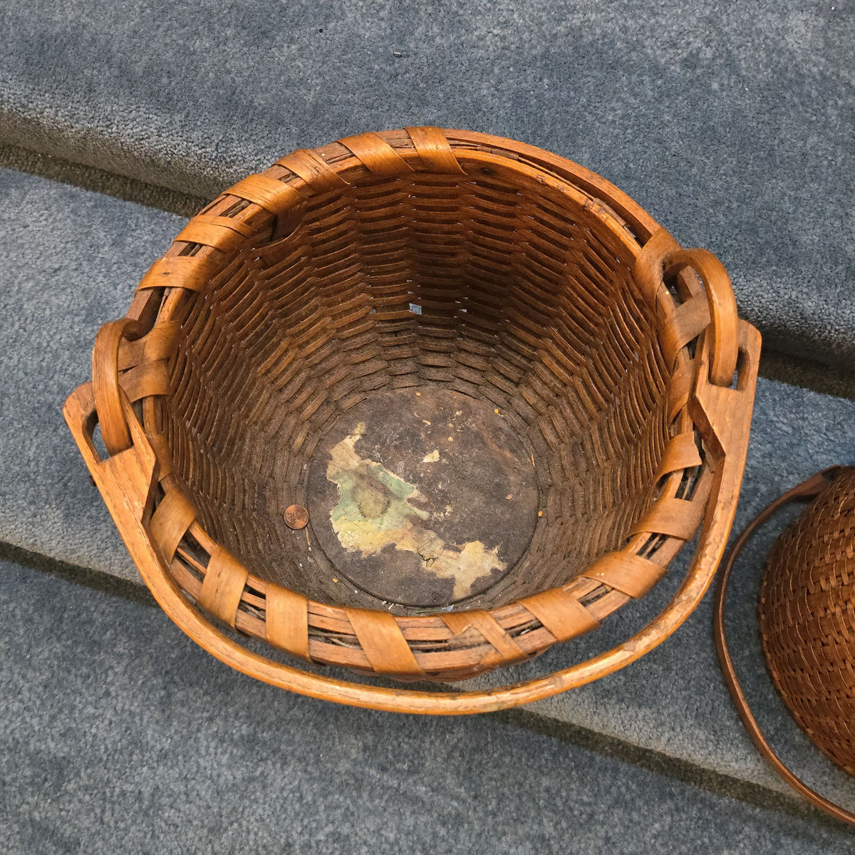 Pair of Antique Woven Splint Swing-Handle Baskets