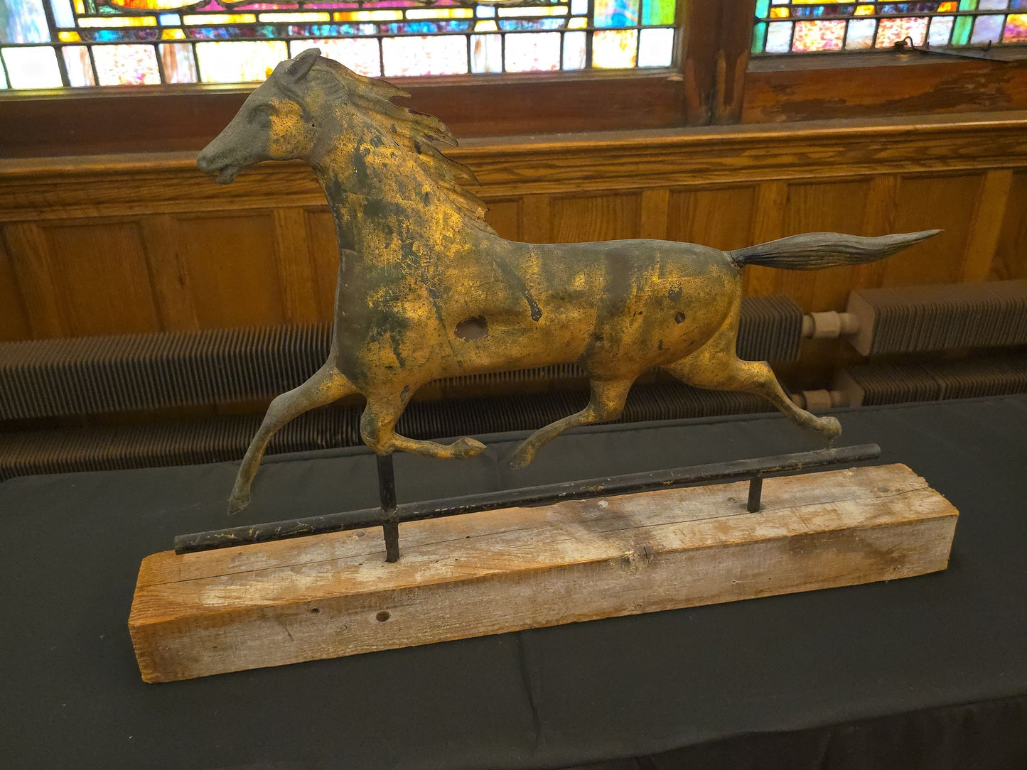 Antique Running Horse Weathervane on Wood Block Display Stand