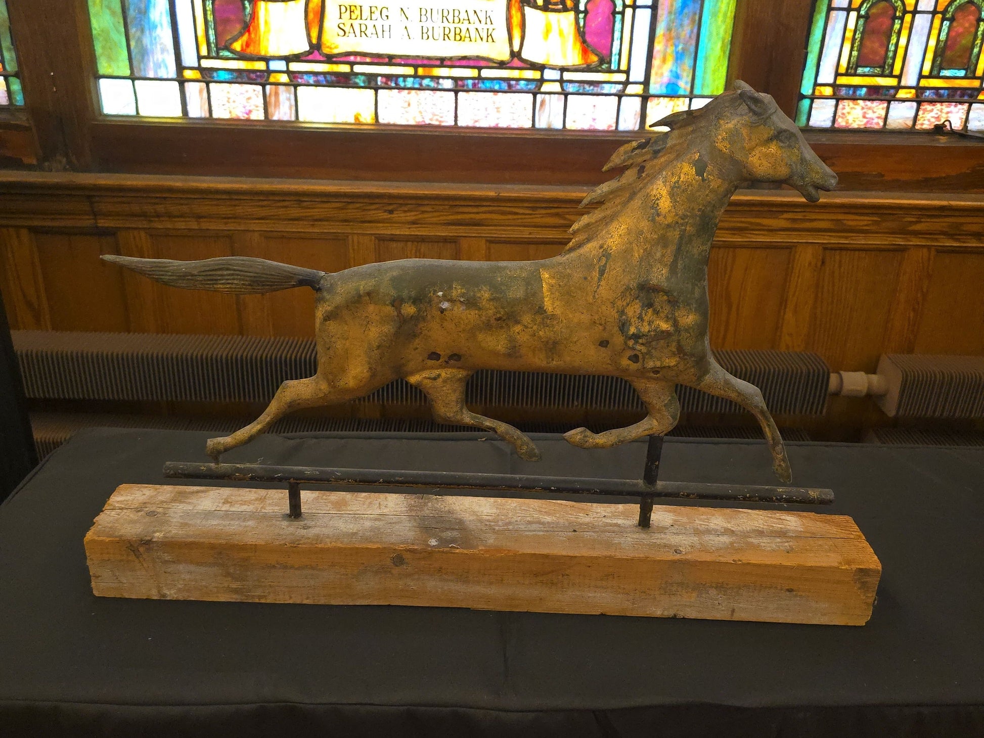 Antique Running Horse Weathervane on Wood Block Display Stand