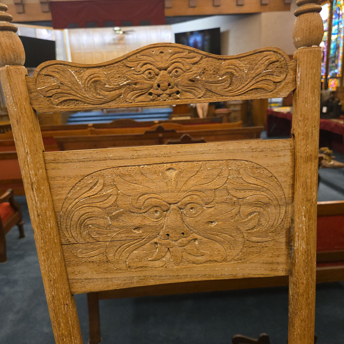 Pair of Antique Oak North Wind Carved Chair Frames with Turned Legs