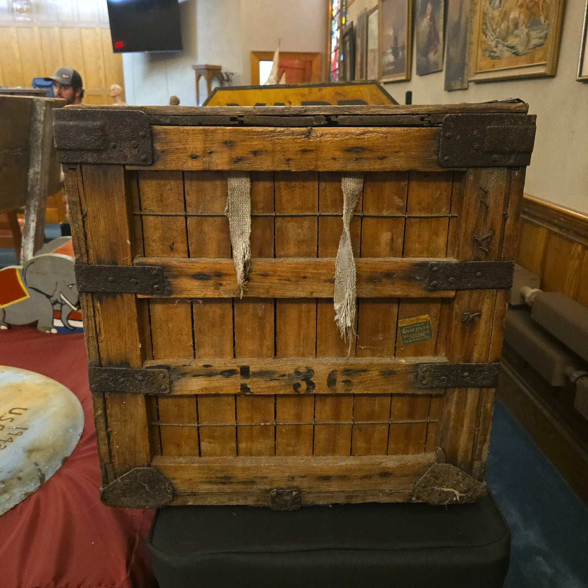 Antique First National Stores, Inc. Meat Markets Wood Shipping Crate with Anderson Manufacturer Label