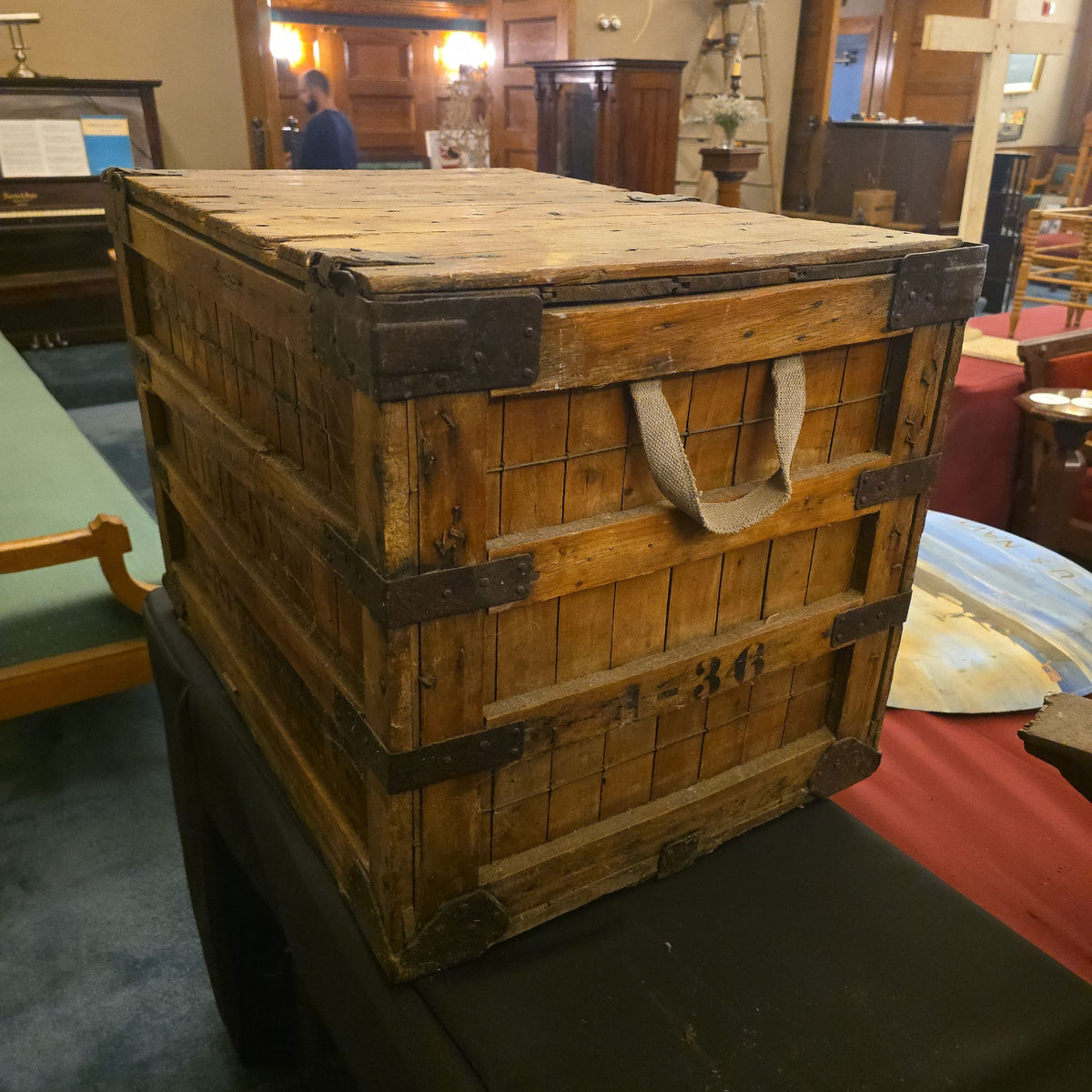 Antique First National Stores, Inc. Meat Markets Wood Shipping Crate with Anderson Manufacturer Label