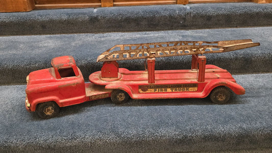 Vintage Buddy L G.M.C. Extension Ladder Trailer Fire Truck Pressed Steel Toy