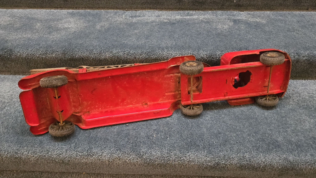 Vintage Buddy L G.M.C. Extension Ladder Trailer Fire Truck Pressed Steel Toy