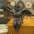 Lot 156 - Antique Hand-Carved Wooden Winged Putto Cherub Figure Playing a Pipe, 27" L x 10-1/2" W x 17" H