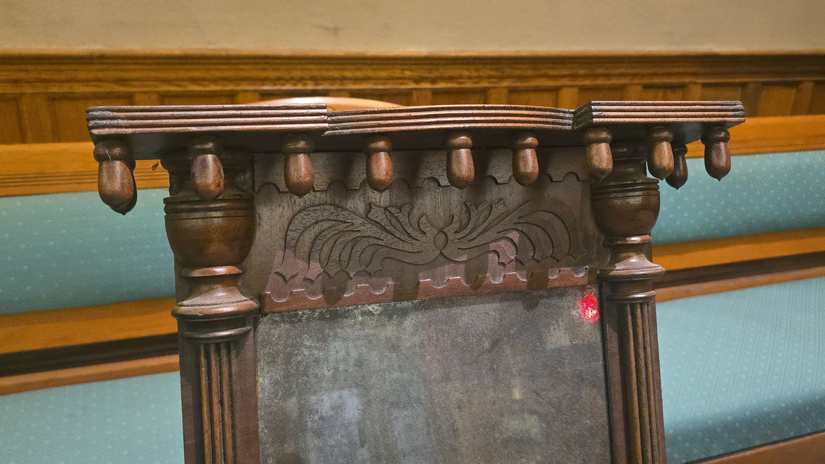 Antique Federal Wall Mirror with Carved Crest and Turned Columns