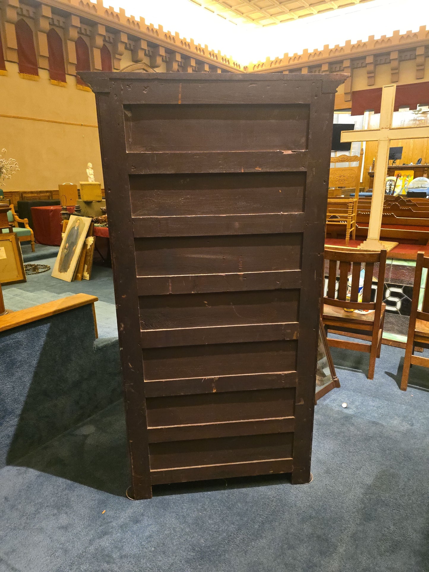 Antique Eastlake Walnut Mirrored Door Cabinet with Interior Drawers and Knapp Joinery