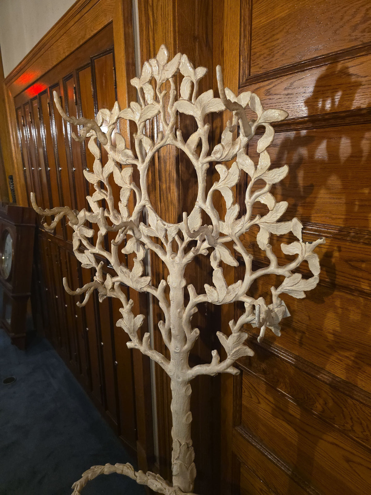Antique Cast Iron Tree-Form Hall Tree and Umbrella Stand, Patented November 13, 1858, with Removable Drip Tray, Note Damage