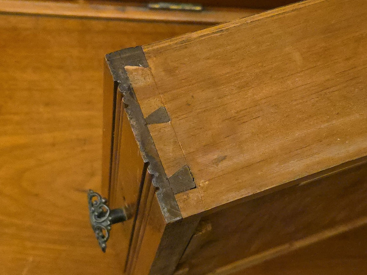 Antique Carved Fall-Front Cabinet Desk with Pigeonhole Interior and Hidden Kneehole Cabinet